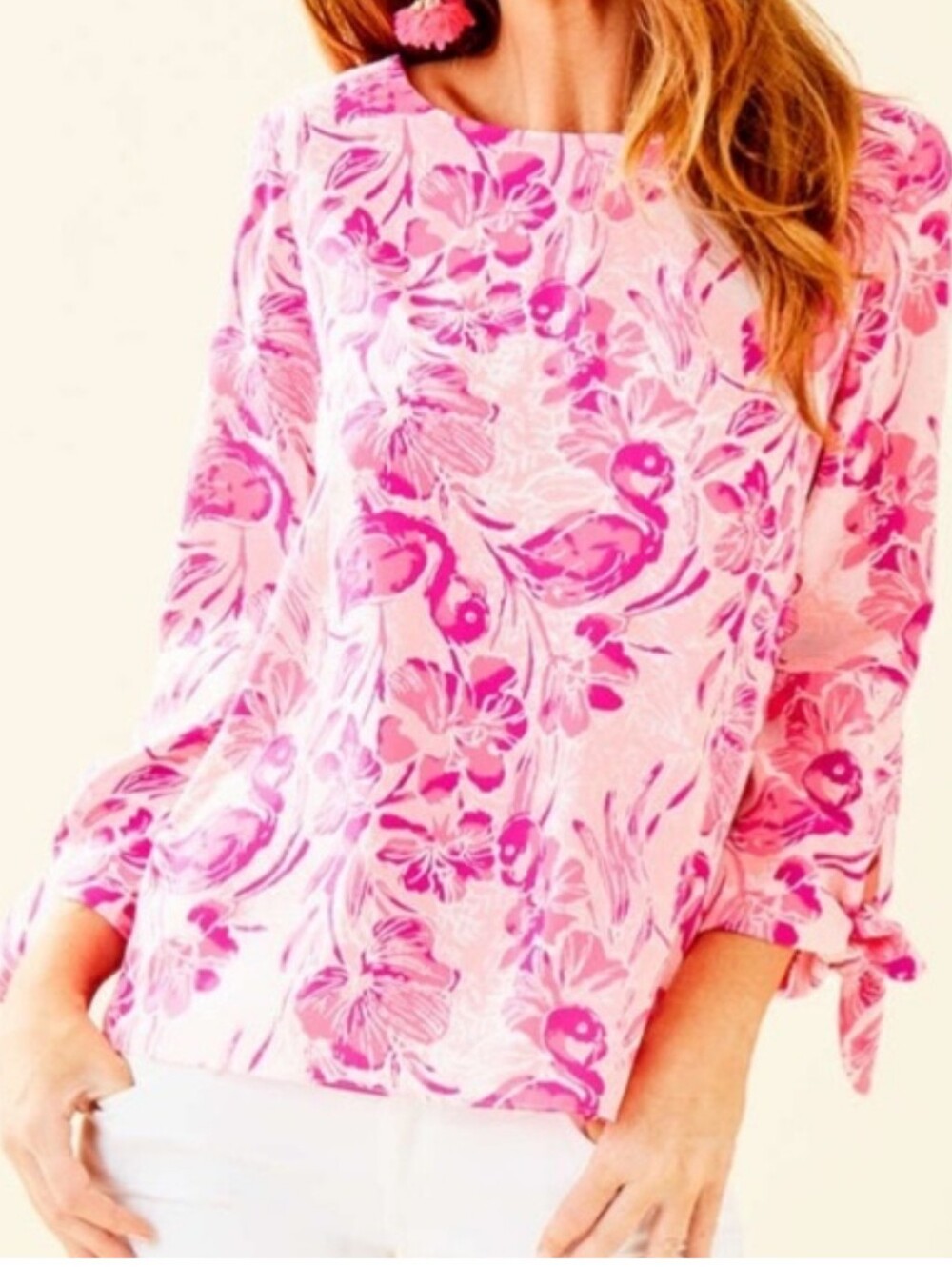 Lilly Pulitzer Langston Top Floral Pink Flamingo Top